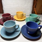 Bauer Ringware Set Of 5 Coffee Cups And Saucers
