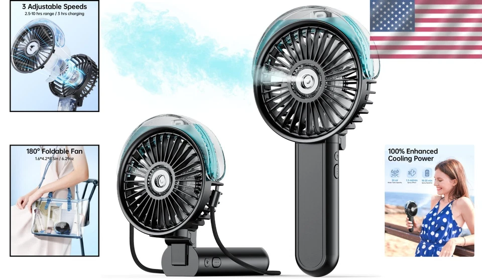 Ventilador de Niebla Portátil - 180° Plegable Portátil con Tanque de 30ml, USB Recargable Foto 2 de 4