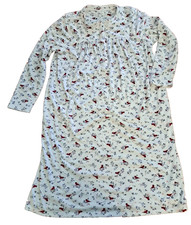 Womens Fleece Nightgown Cardinals Aria Long Sleeve Yoked Recycled Fabric Large