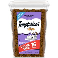 TEMPTATIONS Classic Crunchy and Soft Cat Treats Creamy Dairy Flavor, 16 oz. Tub