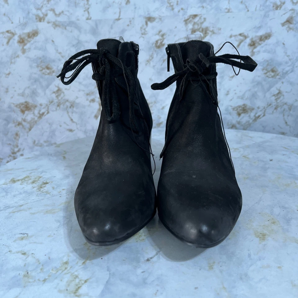 Azura 38 Mujer Talla 7.5M Zapatos Cuero Negro Con Cordones Cremallera Moda Botines Foto 2 de 4