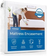 Linenspa Zippered Mattress Encasement Twin Size Waterproof Protector White