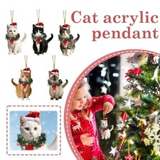 Cute Cat Christmas Tree Ornament - 2D Acrylic Festive Pendant Decoration ,