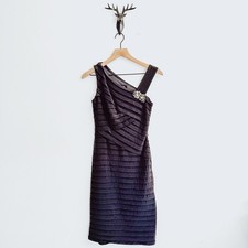 XSCAPE Women's Charcoal One Shoulder Ruffle Dress w/ Gold Embellished Size 6