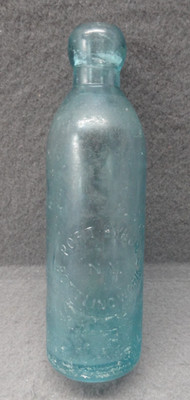 Port Byron Bottling Works NY 8'' Gravitating Stopper Neck VTG Clear Blue Bottle