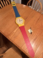 Vtg Electro-Optix JUMBO Watch Wall Clock Quartz  Works USA  Yellow Red Blue