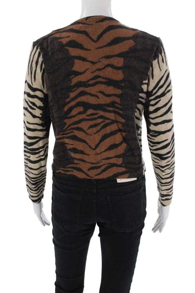 Classiques Entier Womens Lambswool Animal Print Cardigan Sweater Brown Size XS - Image 3 of 4