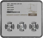 1943 P D S 1c Lincoln Steel Wheat Cent Set NGC MS 65 Three Coin Lot - Tri-Holder