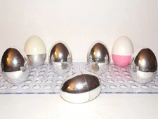 Lot of 7 Vintage Leggs Eggs Empty Silver Chrome Metallic Shiny & White Pink