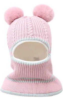 JFAN Toddler Hat/Scarf 2 Way Thick Soft Plush with Pompom for Girls