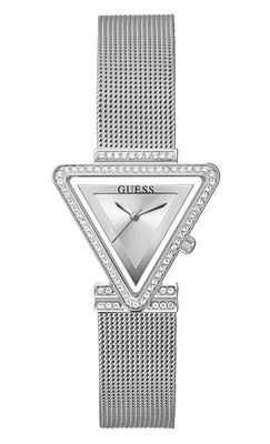 Guess Ladies Fame Diamonds Silver Dial Silver Mesh Bracelet 