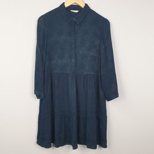 Hush Shirt Dress Womens UK 10 Teal Tonal Jacquard Casual Long Sleeve Everyday