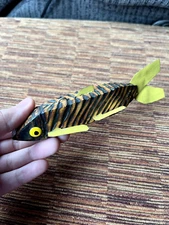 Vintage Ice Fishing Decoy Spear Hand Carved Wood & Metal Primitive Folk Art 6"