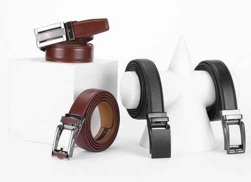 Men's Genuine Leather Ratchet Dress Belt 1 1/8" Wide with Automatic Click Buckle - Picture 7 of 53