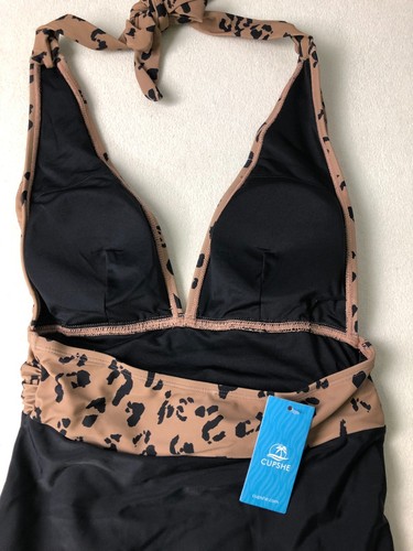 Neu mit Etikett Cupshe Damen 1-teiliger Badeanzug Leopardenmuster hinten offen gerafft Größe wählbar - Bild 5 von 26