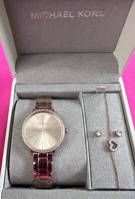 Michael Kors Pyper Rose Gold Watch Heart Bracelet Earring Gift Set