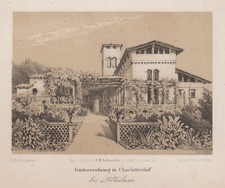 Potsdam Park Sanssouci Römische Bäder Original Lithografie Tempeltey 1860