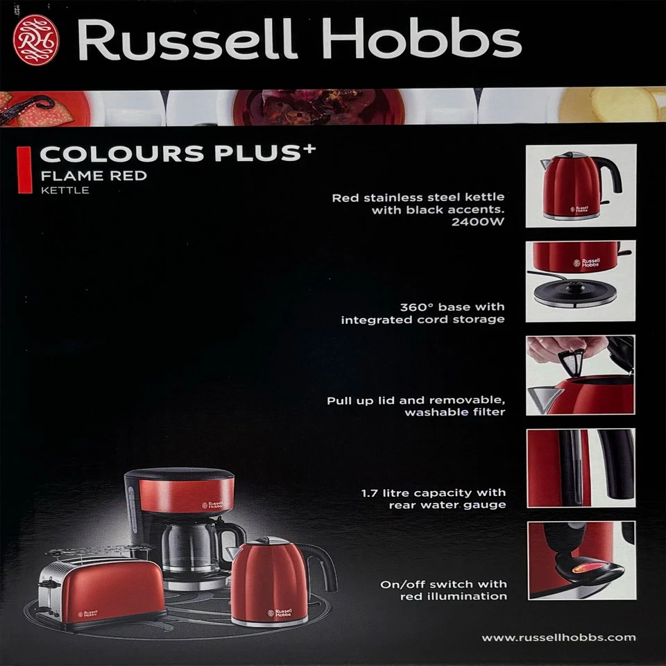 Russell Hobbs 24031-56 Colour Plus+ Flame Red Digitale Glas-Kaffeemaschine rot - Bild 2 von 4