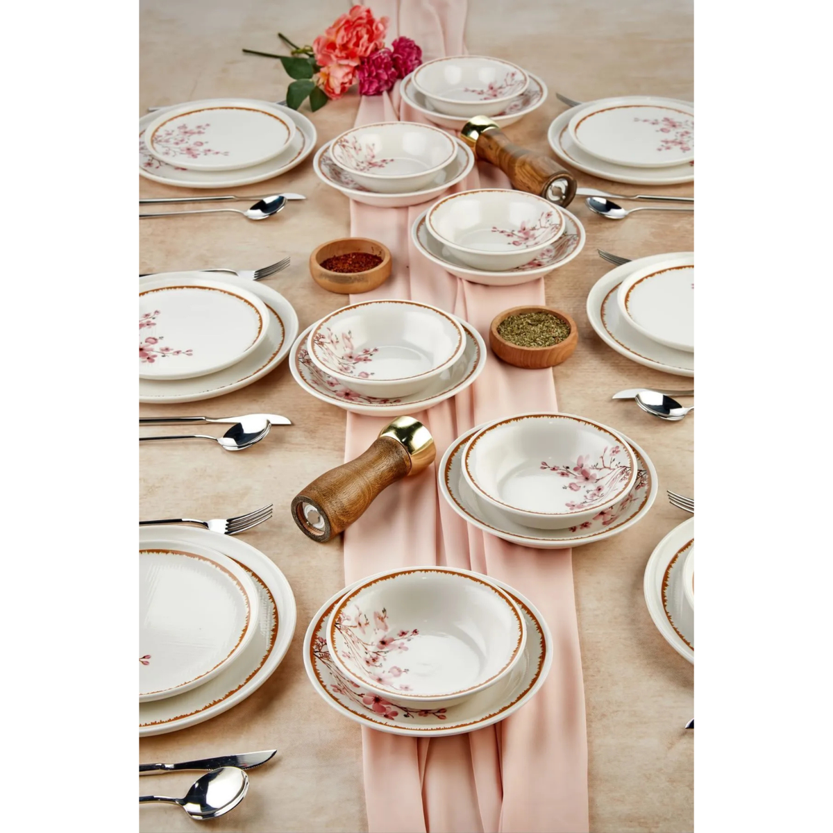 Elegant Sakura Blossom 24-Piece Ceramic Dinner Set for Luxury