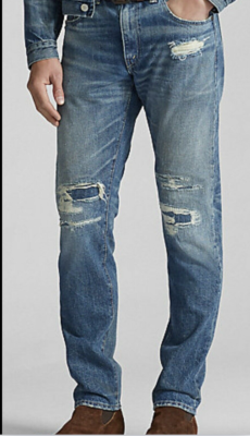 Ralph Lauren RRL Faded Slim Narrow Zip Fly Repaired Denim Jeans