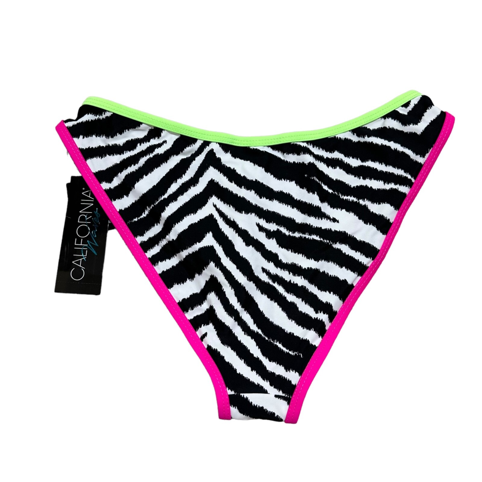 California Waves NWT Junior Size S Zebra Print Neon Trim Bikini Bottoms Swimsuit