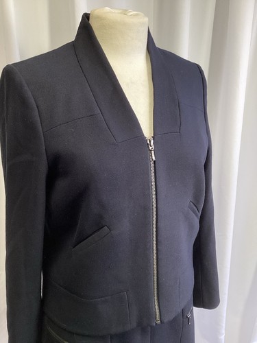 CEFINN Skirt Suit Navy Blue Front Pleat UK 10 Zipped Blazer Workwear Pockets