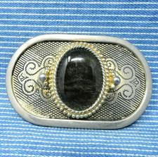 Western Scroll Belt Buckle Cowboy Iridescent Agate Stone Cowgirl Vtg 70s .CVB853