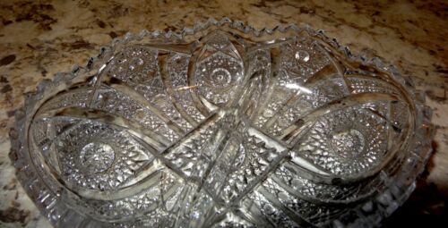 VINTAGE AMERICAN BRILLIANT CUT 2 SECTION RELISH DISH SERVING BOWL - Picture 3 of 6