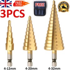 3Pcs HSS Steel Step Cone Drill Hole Cutter Titanium Bit Set 4-12/20/32mm