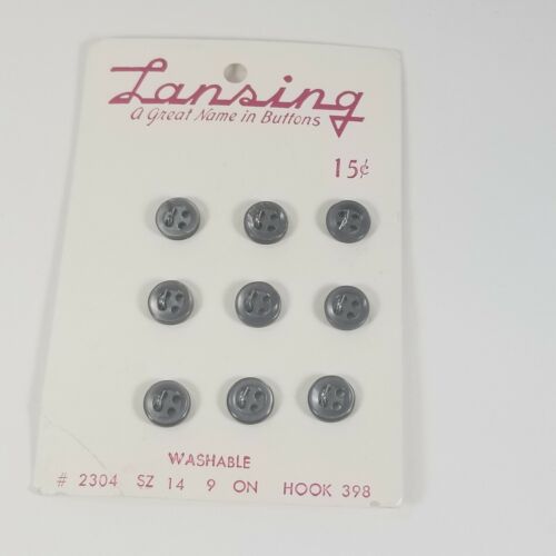 Vintage Lansing Four-Hole Buttons New Old Stock Small Gray On Card - Afbeelding 1 van 3