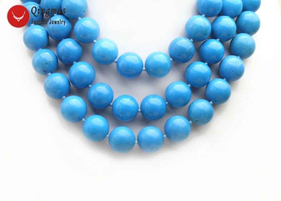 Collar redondo de turquesa azul natural natural de 20 mm para mujer joyería 3 hilos 18-23" Foto 4 de 4