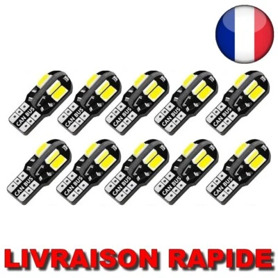 10 Ampoule LED Canbus W5W T10 8SMD 12V Voiture Lampe Signalisation Stationnement - Photo 1/3
