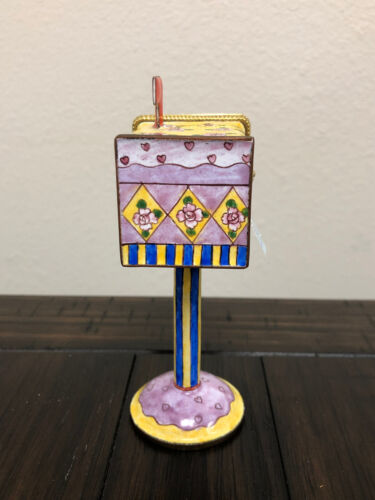 EMPRESS ARTS Enameled Brass US Mail Trinket Box Stamp Dispenser on Pedestal - Picture 2 of 5