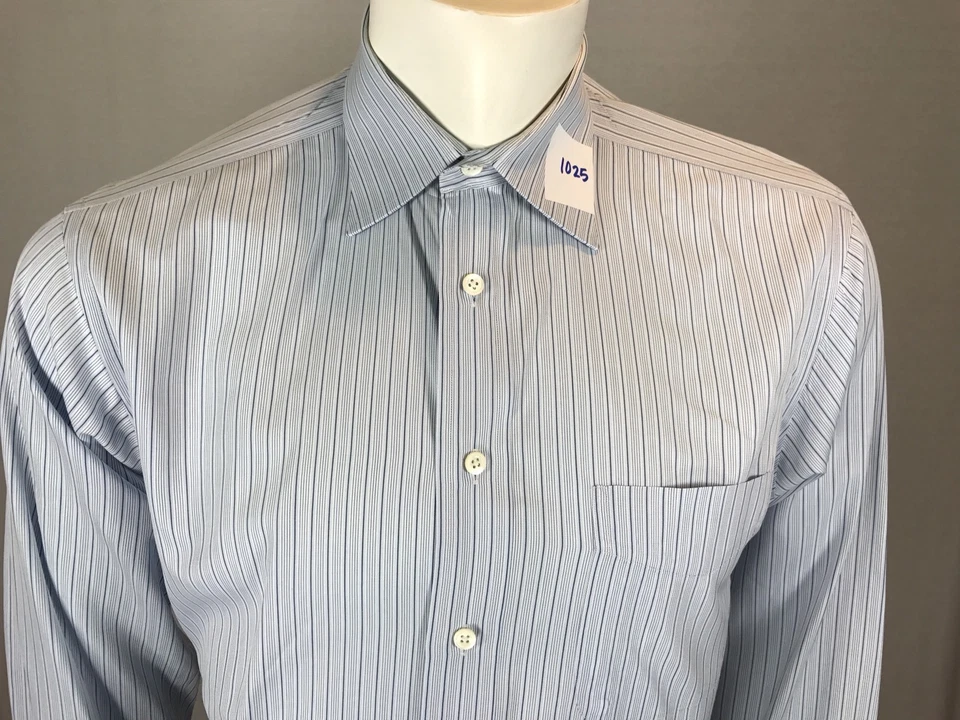 Camisa L/S Para Hombre IKE Behar New York 16 Grande Algodón Azul Sobre Azul Rayas Foto 2 de 4