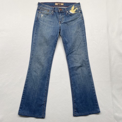 Blue Boho Bootcut Embroidered Bird 