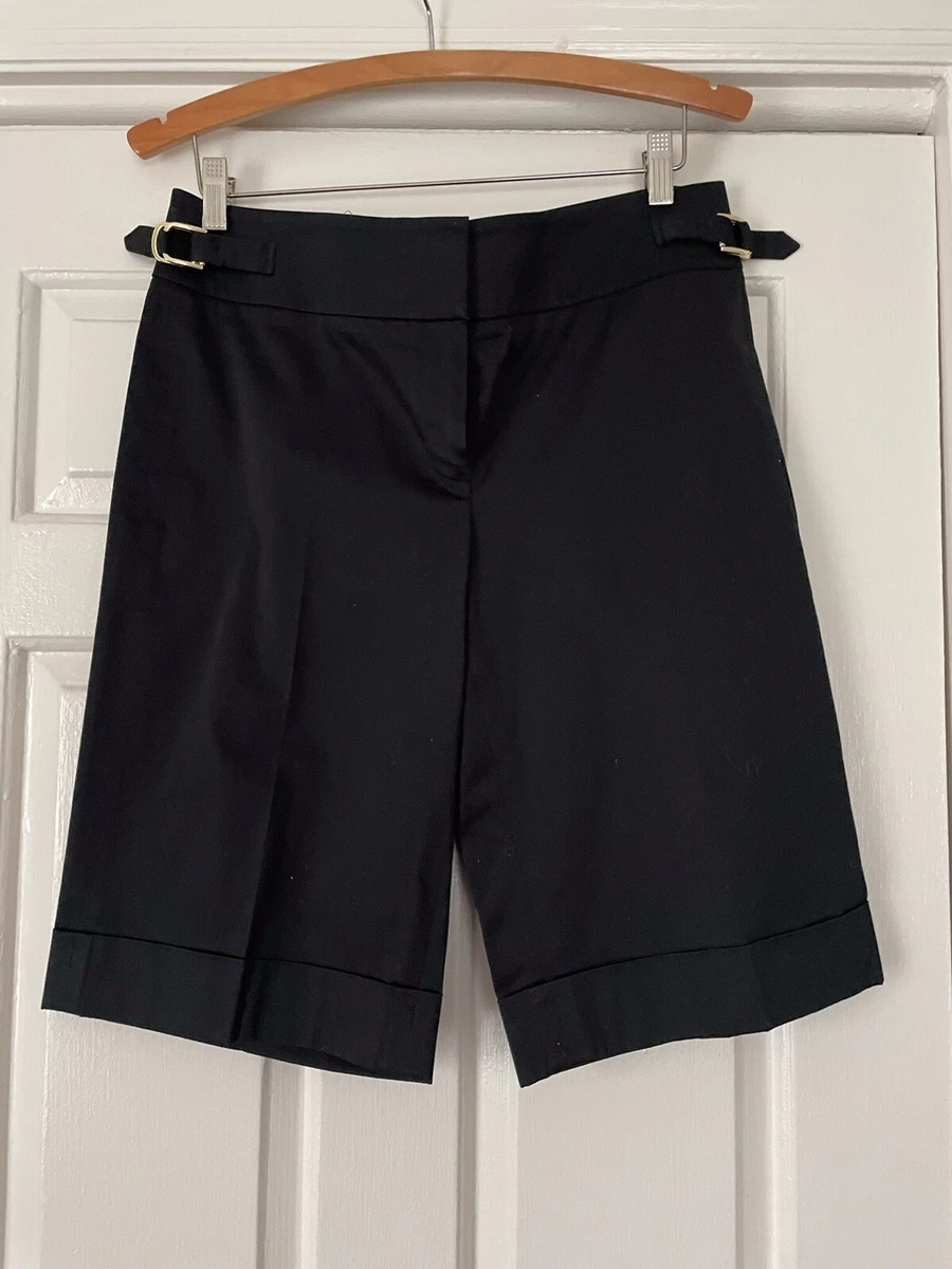 Dana Buchman Black Cotton Spandex Black Bermuda Shorts Side Buckles Size 6