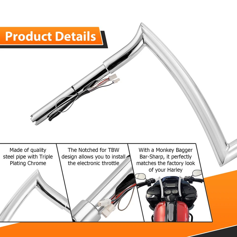 12'' Rise Pre-Wred Ape Hanger Handlebar For Harley Road Glide Limited 2020-2024 - Image 4 of 4