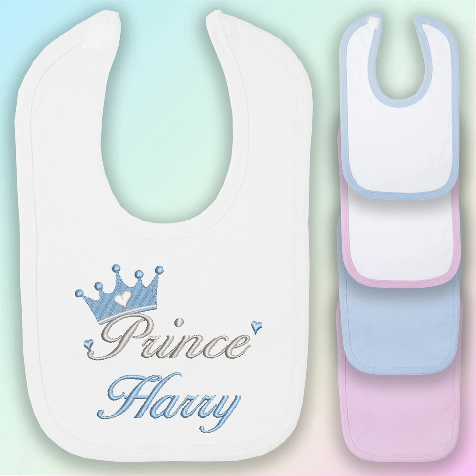 BABYSTITCHING Personalisiertes Baby Lätzchen Prinz Krone bestickt Geschenk Name Junge Jungen