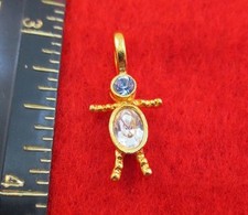 14KT GOLD EP BOY MARCH LIGHT BLUE CRYSTAL SMALL BIRTHSTONE KIDS PENDANT CHARM