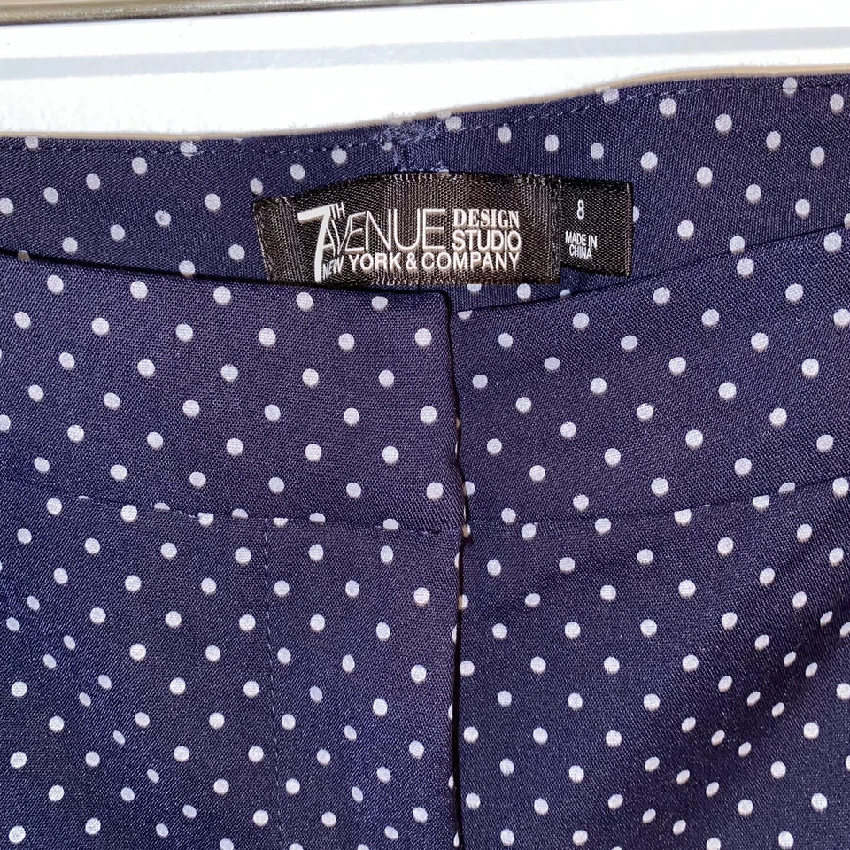 Pantalones 7th Ave Design Studio NY Co Azul Marino con Lunares, Talla 8 Corte Bota Calidad Foto 3 de 4