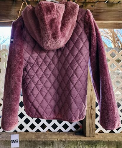 DKNY Sport Kids Girl's Faux Fur Jacket Hooded, Size 14/16 *NEW* With Tags - Picture 2 of 8