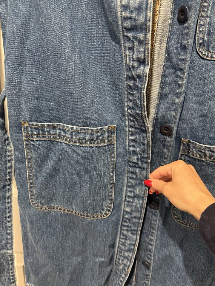 J. Crew 牛仔风衣 Chore Barn 大衣夹克纽扣口袋领带尺寸 PXXS — 第 3/4 张图片