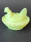 Vtg Westmoreland Hen On Nest Mini Salt Cellar Green Colored Milk Glass