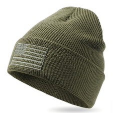 OUTDOOR SHAPING American Flag Embroidered Beanie for Medium-Large, Army Green