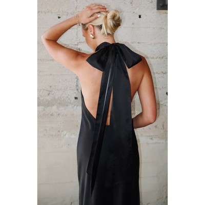 Show Me Your Mumu Lisa Maxi Dress in Black Luxe Satin L | eBay