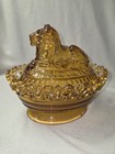 Mint Imperial Glass Amber Lion on a Nest Lattice Trim Candy Dish Pat Aug 6, 1889