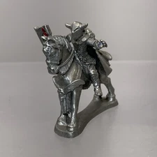 Ral Partha Pewter Horned Mounted Knight Battle Axe /Crystal Ball Red Stones 1.5"