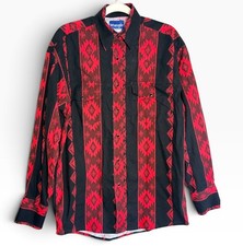 Wrangler Western Pearl Snap Shirt Mens Medium Red Black Aztec Print VTG Y2K