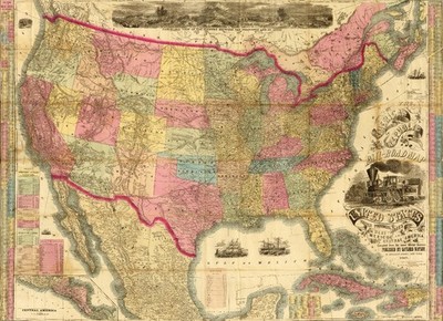 1867 American Republic Railroad Map Vintage Poster Reprint Multiple Sizes