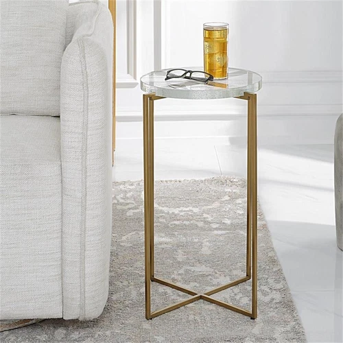 Uttermost Star-Crossed Stainless Steel Base w/Glass Top Accent Table Gold/Clear - Picture 7 of 8
